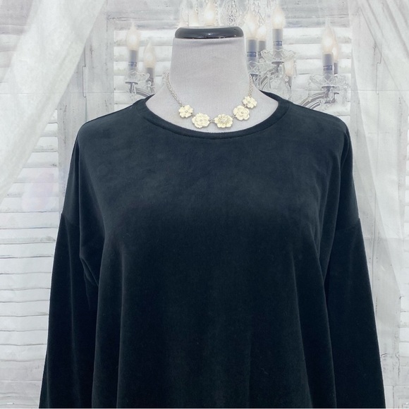 NEW Eileen Fisher Size Large Black Velvet Velour Crew Neck Large Boxy Tunic Top - Picture 2 of 10